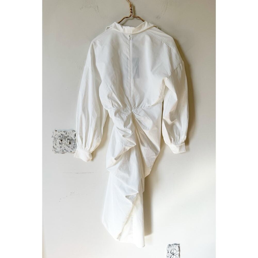 NWT Prettylittlething White Gathered Midi Shirt Dress Balloon Sleeves 4 - Picture 8 of 11